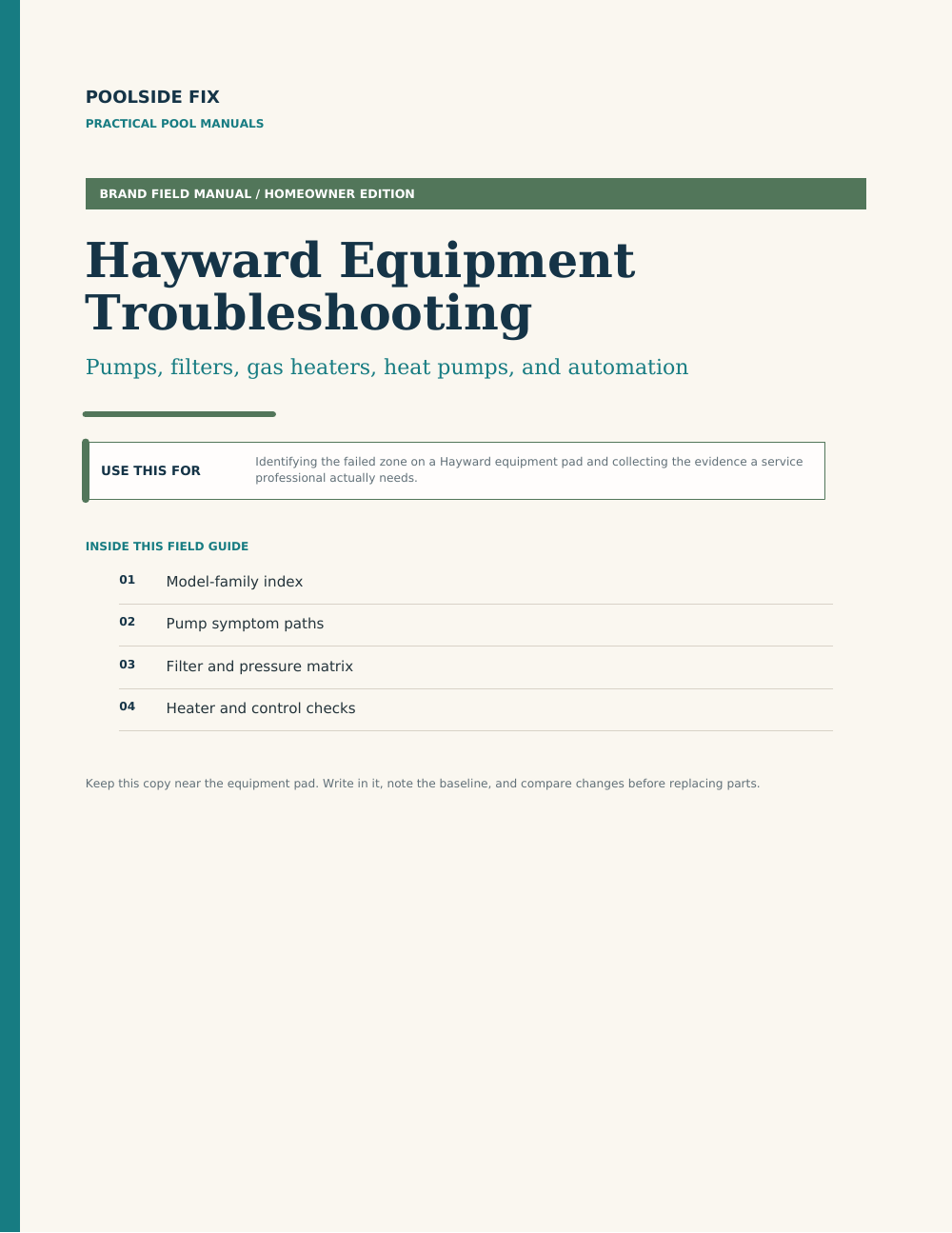 Hayward Equipment Troubleshooting guide cover