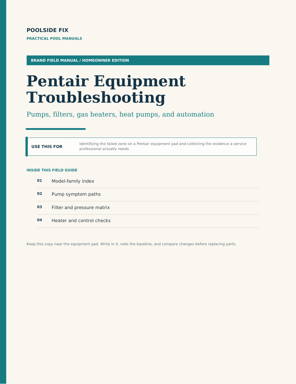 Pentair Equipment Troubleshooting guide cover